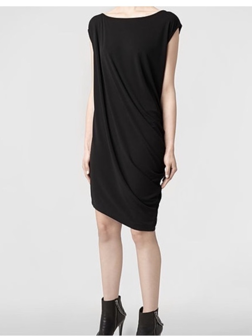 ALL SAINTS Ally Black Draped Cap-Sleeve Shift Dress 2